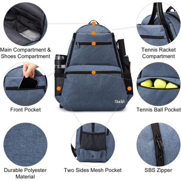 Tennis Bag Professional Tennis Backpack for Men and Women Racket Bags Holds - Picture 3 of 7
